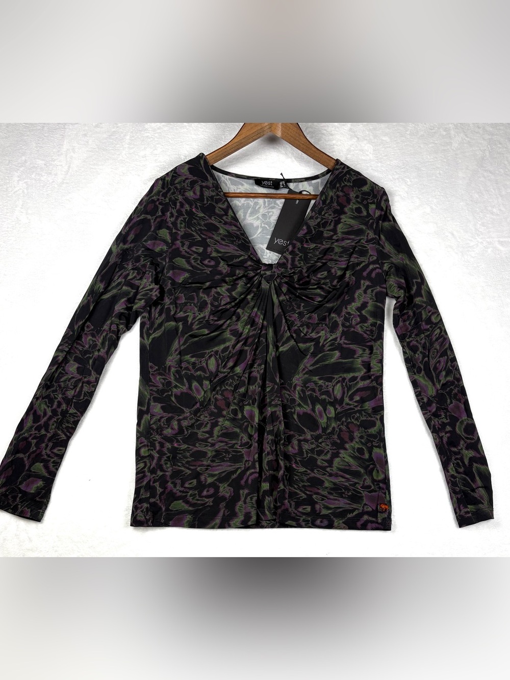 Yest Black Floral Twist-Front Long Sleeve Top